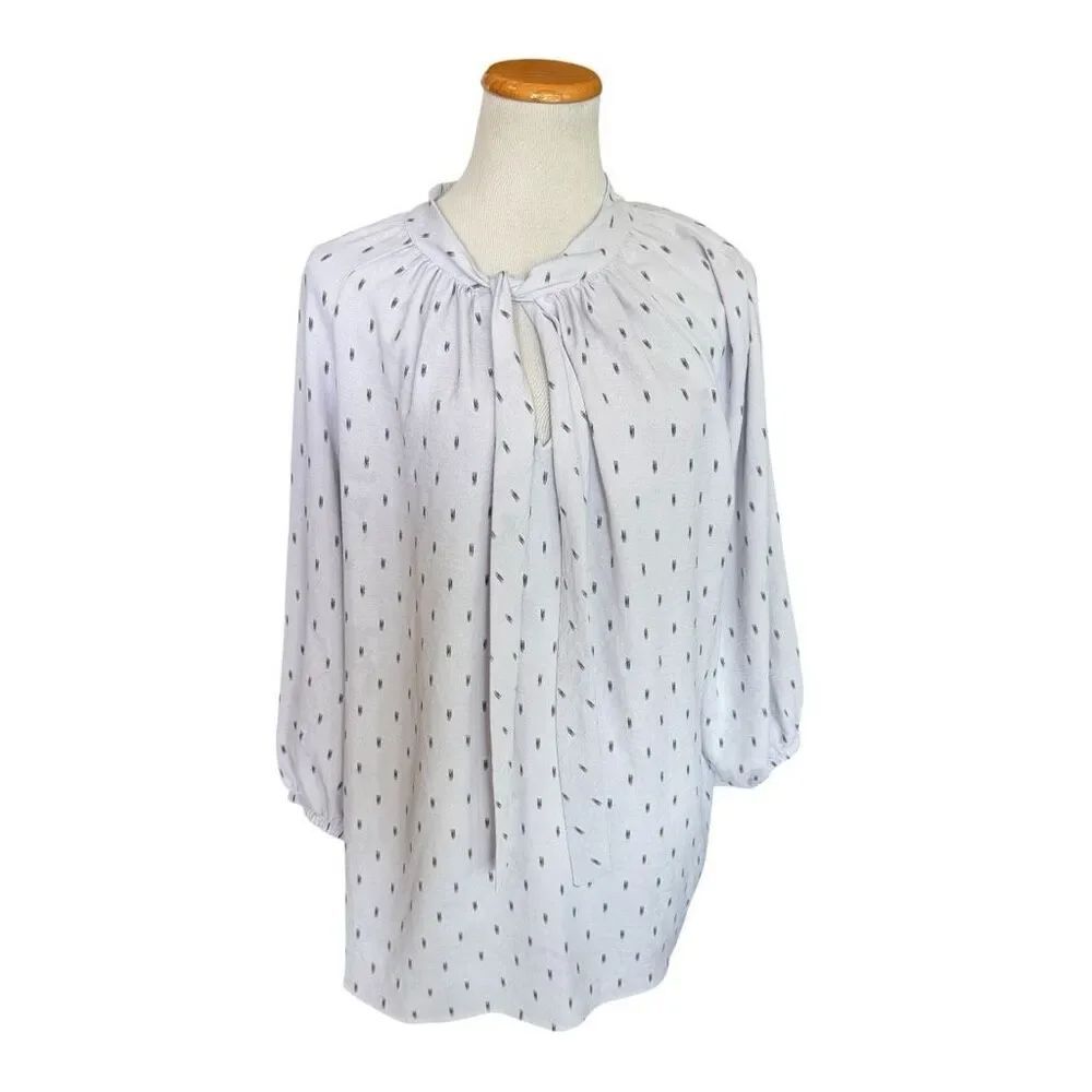 Womens Olivia & Martin Tie Neck Sketch Print Top Blouse Shirt - Sz 1X